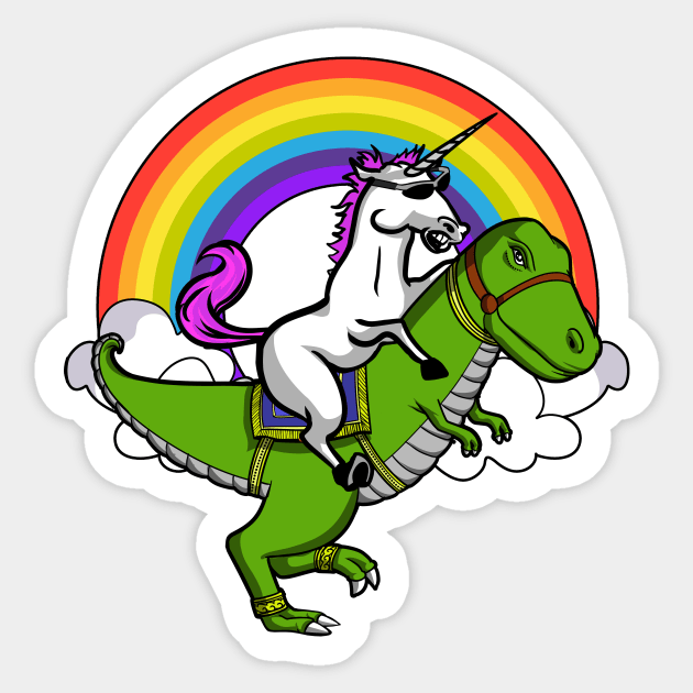 Unicorn Riding T-Rex Dinosaur Sticker by underheaven